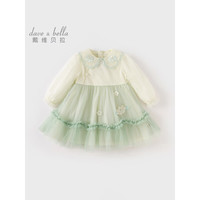 戴维贝拉(DAVE&BELLA)中国风女童网纱裙2024春装童裙宝宝女孩公主裙洋气儿童连衣裙 竹青绿 80cm(身高73-80cm)