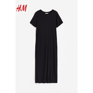 H&M2024年春季女装CleanFit简约潮流罗纹汗布连衣裙1144829 黑色 155/80A