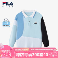 FILA 斐乐儿童童装休闲上衣2024春小童男童运动长袖T恤POLO衫 浅天蓝-LB 130cm