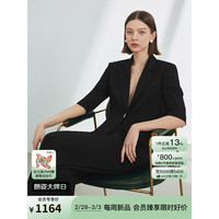 朗姿复古法式短款气质高级感外套西服女2024年夏季设计感西装 黑色 M