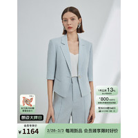 朗姿复古法式短款气质高级感外套西服女2024年夏季设计感西装 雾霾蓝色 XL