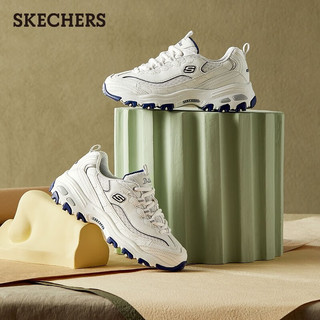 斯凯奇（Skechers）女鞋小白熊女士休闲鞋子厚底增高百搭运动软底老爹鞋女99999863 白色/海军蓝色/WNV 38
