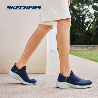 斯凯奇（Skechers）春季男一脚蹬散步健步运动鞋户外休闲鞋宽楦舒适 海军蓝色/NVY 42.5