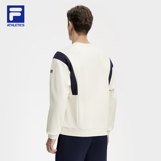 FILA 斐乐男子卫衣2024春季撞色宽松网球运动针织套头衫 水乳白-IV 190/112B/XXXXL