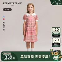 Teenie Weenie Kids小熊童装24春夏季女童清爽翻领格纹连衣裙 红色 140cm