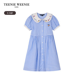 Teenie Weenie Kids小熊童装24春夏季女童清爽翻领格纹连衣裙 蓝色 120cm