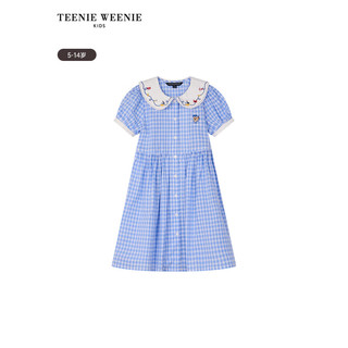 Teenie Weenie Kids小熊童装24春夏季女童清爽翻领格纹连衣裙 蓝色 110cm