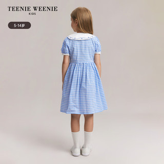 Teenie Weenie Kids小熊童装24春夏季女童清爽翻领格纹连衣裙 蓝色 130cm