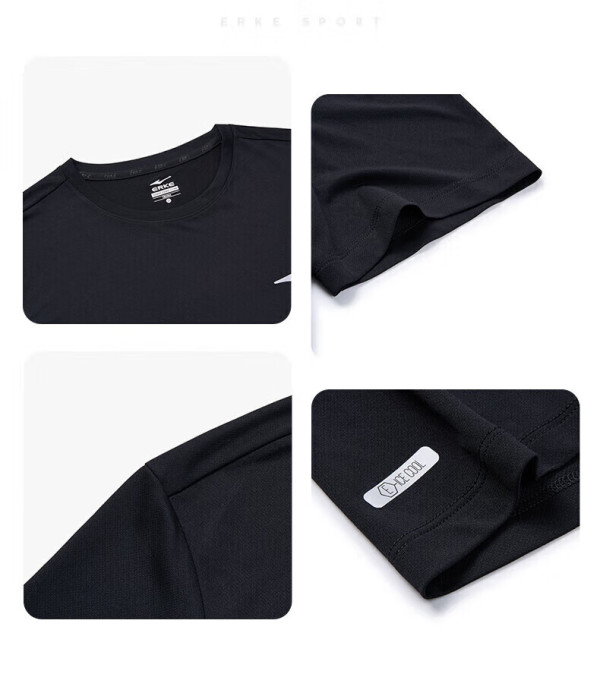 鸿星尔克t恤男子2024春夏冰感跑步运动上衣速干衣短袖男士t恤云灰色