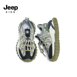Jeep吉普儿童鞋子春款轻便透气跑步鞋防滑女童2024男童飞织运动鞋 军绿色-网面款 单层 27码  鞋内长约17.5cm