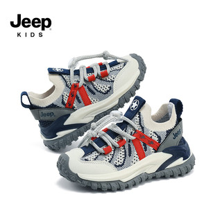 Jeep吉普儿童鞋子春款轻便透气跑步鞋防滑女童2024男童飞织运动鞋 深蓝红-网面款 单层 31码 鞋内长约19.8cm