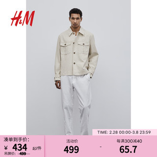 H&M2024春季新款男装时尚休闲修身版型亚麻混纺外套1208295 浅米色 1