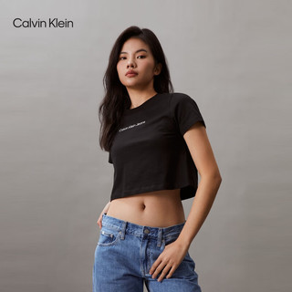 Calvin Klein Jeans24春夏女士休闲通勤字母印花纯棉短款短袖T恤J224288 BEH-太空黑 L