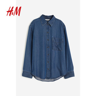 H&M2024年春季女装莱赛尔牛仔衬衫1219062 牛仔蓝 160/88A(S)