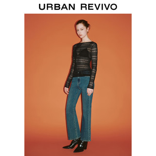 URBAN REVIVO UR2024春季女装性感辣妹风微透肌理感修身针织衫UWG940056 正黑 S