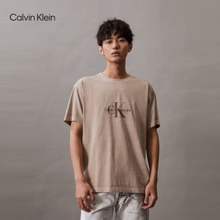 Calvin Klein Jeans24春夏男士休闲通勤字母叠印纯棉短袖T恤ZM02716 PE5-蜜茶棕 XXL