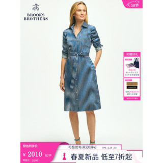 布克兄弟（BrooksBrothers）女士24早春棉质竖条纹收腰衬衫连衣裙 B475-深蓝色 4