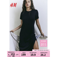 H&M2024年春季女装CleanFit简约潮流罗纹汗布连衣裙1144829 黑色 170/116A