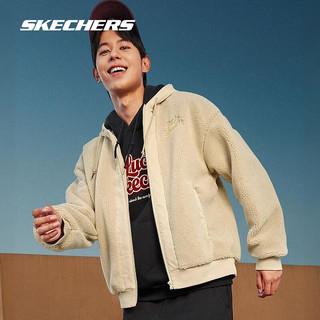 SKECHERS 斯凯奇 新年时尚运动夹克摇粒绒连帽外套男女同款L124U049 爱尔兰奶油色/028R S