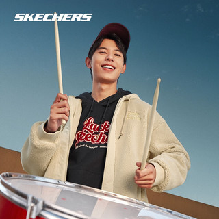 斯凯奇（Skechers）【秦霄贤同款】新年时尚运动夹克摇粒绒连帽外套男女同款L124U049 爱尔兰奶油色/028R XXL