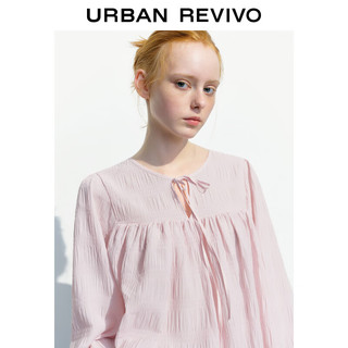 UR2024春季女装休闲褶皱肌理感系带宽松罩衫衬衫UWL240017 浅粉色 XL