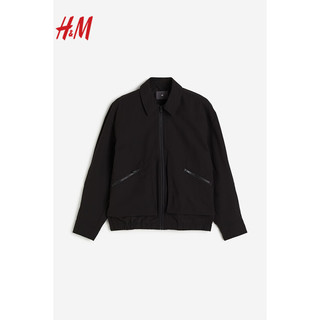 H&M男装2024春季男士CleanFit宽松纹理感梭织外套夹克1214771 黑色 170/92A S