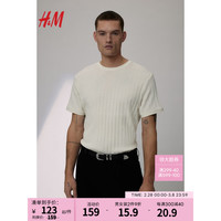 H&M2024春季男装柔软圆领标准版型网眼针织T恤1219663 奶油色 180/116A XL