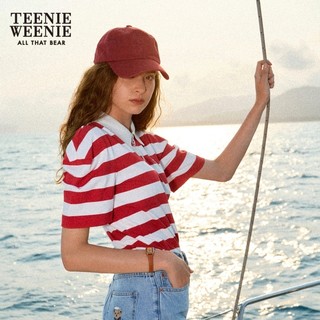 Teenie Weenie小熊条纹POLO衫T恤短袖上衣学院风女装夏季 红色 160/S