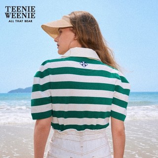 Teenie Weenie小熊条纹POLO衫T恤短袖上衣学院风女装夏季 绿色 155/XS