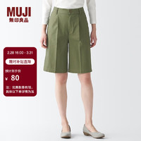 无印良品（MUJI）女式 弹力丝光斜纹 中长裤休闲裤子短裤夏 BEC25A3S 卡其绿 XS