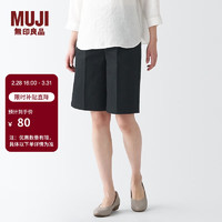 无印良品（MUJI）女式 弹力丝光斜纹 中长裤休闲裤子短裤夏 BEC25A3S 黑色 M