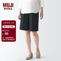 无印良品（MUJI）女式 弹力丝光斜纹 中长裤休闲裤子短裤夏 BEC25A3S 黑色 XS