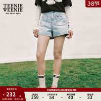 Teenie Weenie小熊春装甜美云朵牛仔直筒裤修身短裤子女 浅蓝色 155/XS