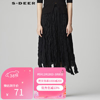 S.DEER女装春装肌理感层次搭片半身长裙S18181102 黑色/91 S