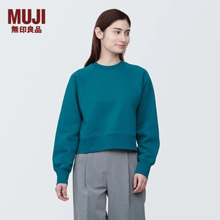 无印良品（MUJI）女式 紧密织 运动衫 女士女款  卫衣 圆领短款春季 深绿色 XL （165/92A）