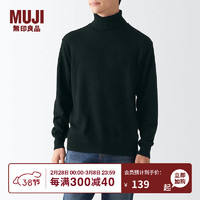 无印良品 MUJI 男式 中针距 高领毛衣 AAC04A2A 长袖针织衫 黑色 XL