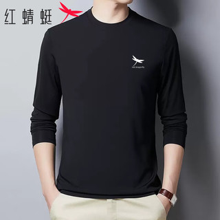 红蜻蜓（RED DRAGONFLY）长袖T恤男圆领纯棉印花百搭舒适男上衣打底衫 黑+白（两件） 4XL  4XL（190-215斤）