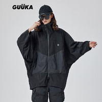 古由卡（GUUKA）TECH潮牌中长蝙蝠袖风衣男季嘻哈机能连帽防 晒衣宽松 黑色 M