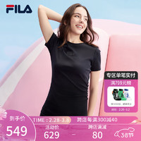 FILA 斐乐 女子微弹修身针织连衣裙2024夏季时尚休闲裙 正黑色-BK 185/100A/XXXL