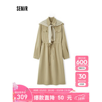 Semir 森马 连衣裙女披肩复古宽松2024春季开叉收腰工装裙 卡其50601 155/80A/S