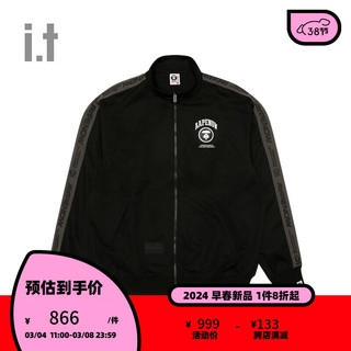 Aape it 男装春夏猿颜徽章字母刺绣侧边串标潮流休闲卫衣外套A398X BKX/黑色 L