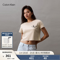 Calvin Klein Jeans24春夏女士纯棉字母印花潮流辣妹短款短袖T恤J223495 ACI-燕麦奶 M