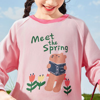茵曼（INMAN）女童长袖T恤2024春洋气内外穿上衣儿童卡通打底衫潮 粉色 1