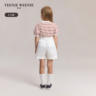 Teenie Weenie Kids小熊童装24春夏季女童乖巧条纹花苞袖T恤 红色 150cm