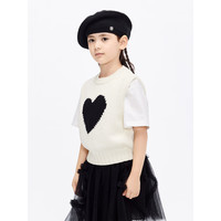 little MO&Co.亲子装 little moco童装24春装女童爱心毛衣无袖背心马甲 米白色 120/60