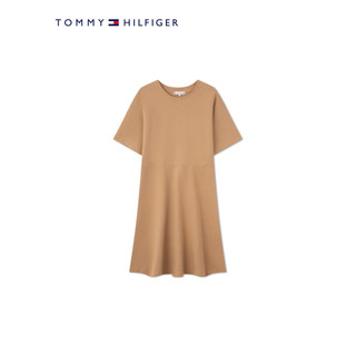 TOMMY HILFIGER 24春季女装休闲通勤纯色合身短袖针织连衣裙WW0WW41271 卡其RBL XL