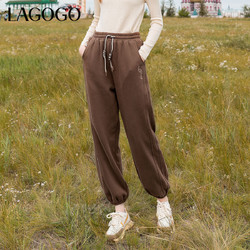 La·go·go 拉谷谷 Lagogo拉谷谷2023冬季新款高腰美拉德卫裤加绒直筒裤休闲运动裤女