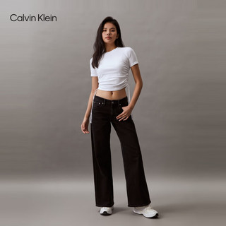 Calvin Klein Jeans24春夏女士时尚抽绳下摆刺绣辣妹短袖T恤J223483 YAF-月光白 L