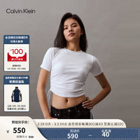 Calvin Klein Jeans24春夏女士时尚抽绳下摆刺绣辣妹短袖T恤J223483 YAF-月光白 S
