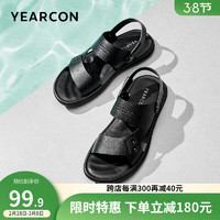 YEARCON 意尔康 男鞋 凉鞋男2024夏季真皮透气套脚沙滩鞋男休闲两穿凉拖鞋男 黑色 41